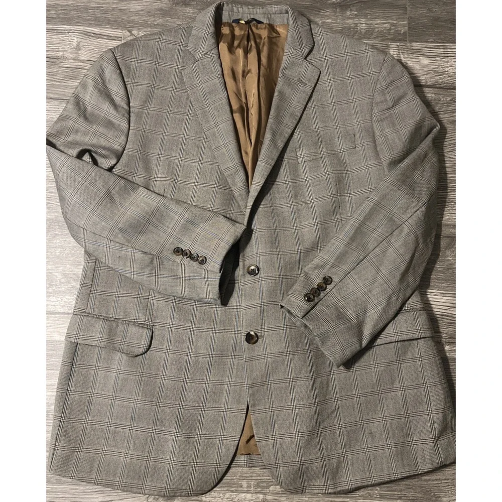 Brooks Brothers Fitzgerald Fit Tan Plaid 100% Wool Blazer Size 48R‎